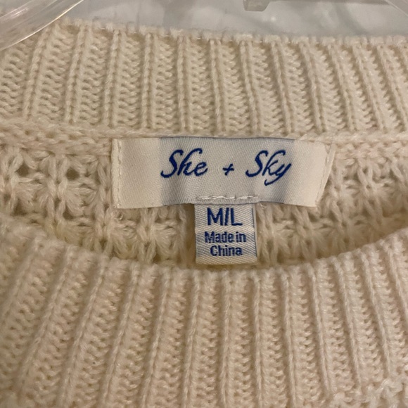 She + Sky Cream Sweater with Multicolor Sleeves - Picture 3 of 3